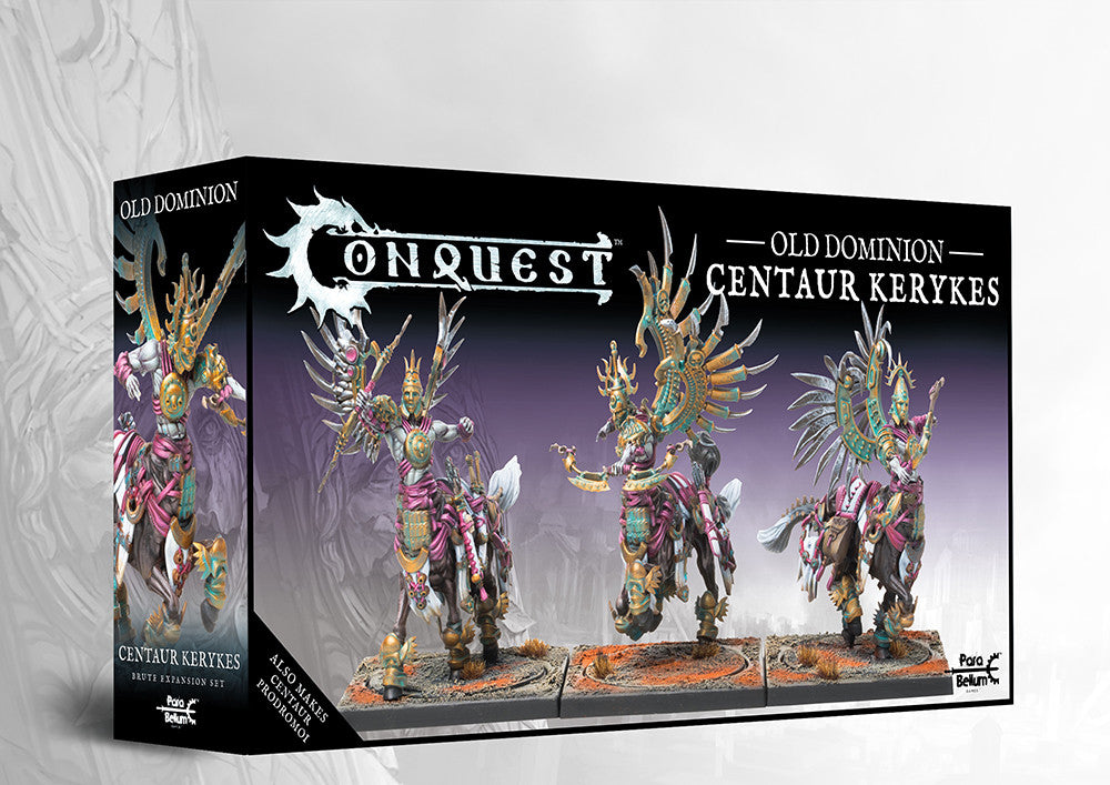 The product box for the Old Dominion Centaur Kerykes, a dual kit that also builds Centaur Prodromoi for the Conquest wargame.