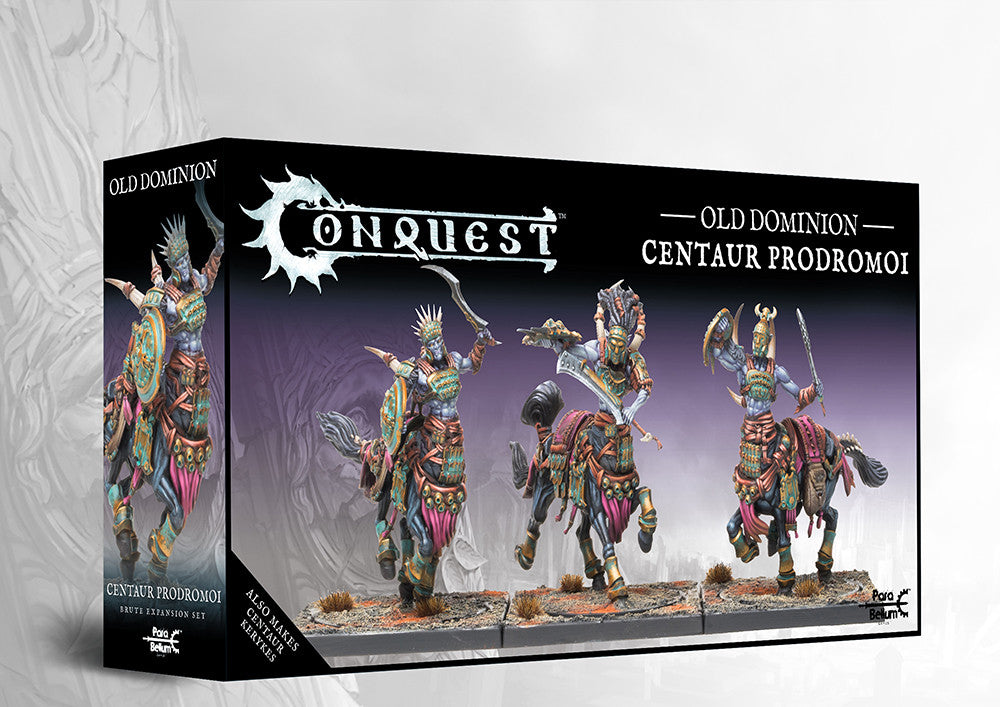 The product box for the Old Dominion Centaur Prodromoi, a dual kit that also builds Centaur Kerykes for the Conquest wargame.