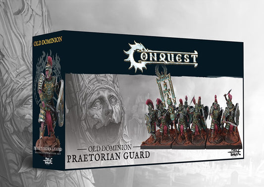 The product box for the Old Dominion Praetorian Guard, a dual kit for Conquest, showing a unit of painted Roman-style undead soldiers.
