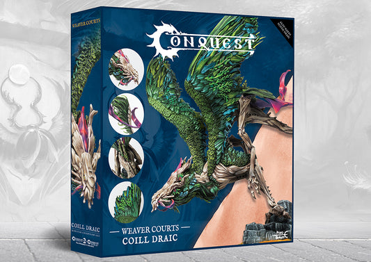 The product box for the Weaver Courts Scoth Draic, a dual kit that also builds a Coill Draic, showing the alternate Coill Draic build on the cover.
