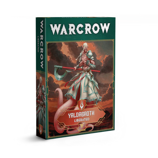 The product box for the Warcrow Yaldabaoth Liberated unit, featuring artwork of the unit