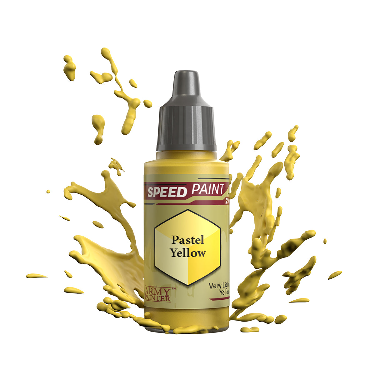 An 18ml dropper bottle of The Army Painter Speedpaint - Pastel Yellow, a one-coat paint for miniatures. Available at Charon Games NZ.