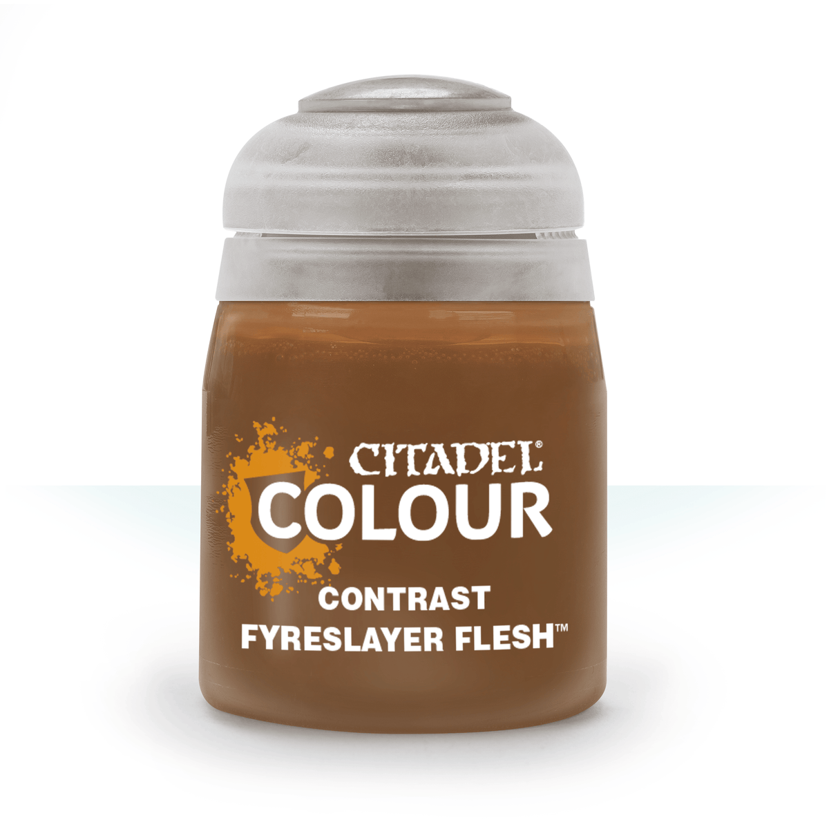 The official retail product paint pot for Citadel Contrast: Fyreslayer Flesh.