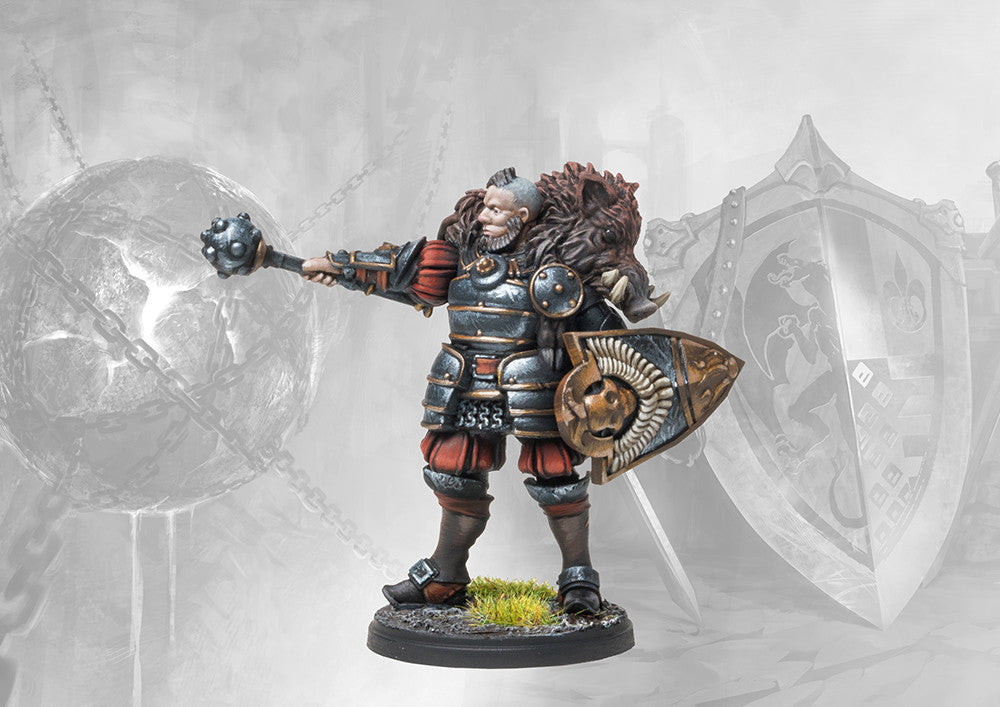 The painted miniature of Thegn, Jarl of the Stone Einherjar, a Nord character from the Conquest: Crucible of Wills campaign pack.
