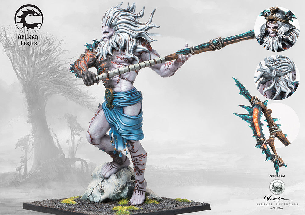 Conquest Nords Jotnar Seidr massive monster miniature assembled on a plastic base. Christchurch, NZ.
