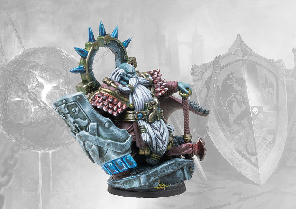 The painted miniature of Sebak, the Fist of Hazlia, a Dweghom character from the Conquest: Crucible of Wills campaign pack.