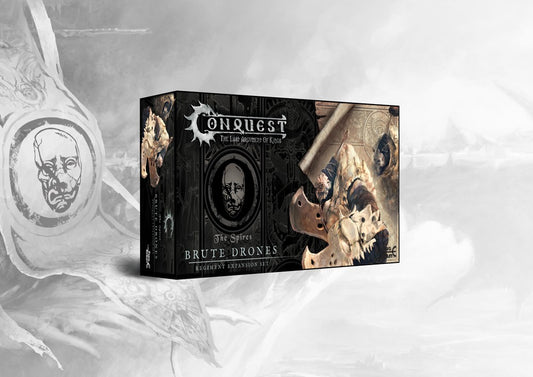 Box art for the Conquest: The Spires Brute Drones Regiment Expansion Set, available from Charon Games NZ.