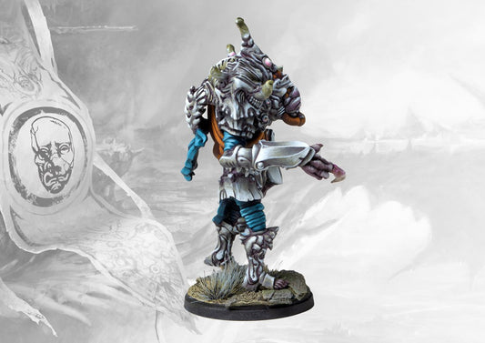 Fully painted Spires Catabolic Node resin miniature, an Officer or Command Upgrade seething with toxic fluids for the Conquest wargame.