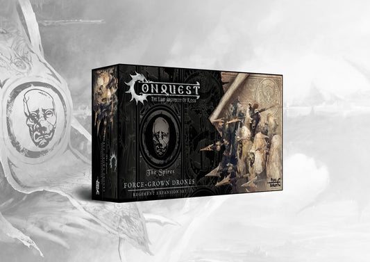 Box art for the Conquest: The Spires Force-Grown Drones Regiment Expansion Set, featuring the disposable light infantry unit.