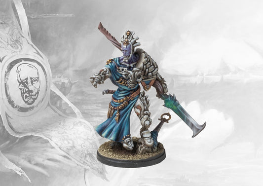 Fully painted plastic High Clone Executor character miniature for Conquest: The Spires, armed with a large bio-engineered sword.