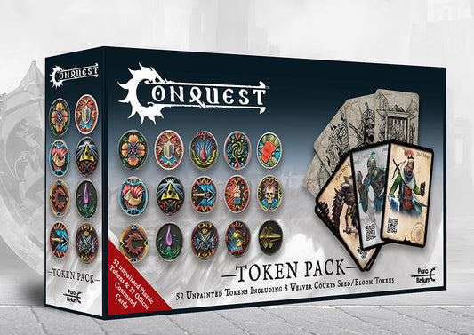 Box art for the Conquest Token and Card Set featuring Weaver Courts and W’adrhun accessories