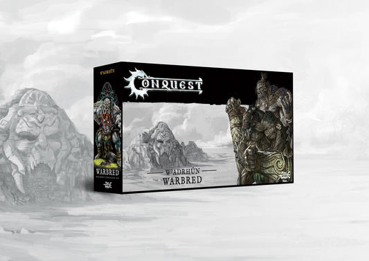 Box art for the Conquest W'adrhŭn Warbred Brutes Regiment Expansion Set, featuring the powerful, genetically incompatible brute infantry unit.