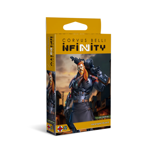 Official retail box packaging for the Corvus Belli Infinity Ariadna Varangian Guard unit.