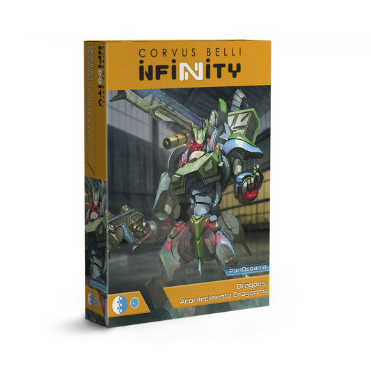 Retail box art for the Infinity Dragões, Acontecimento Dragoons box set by Corvus Belli.