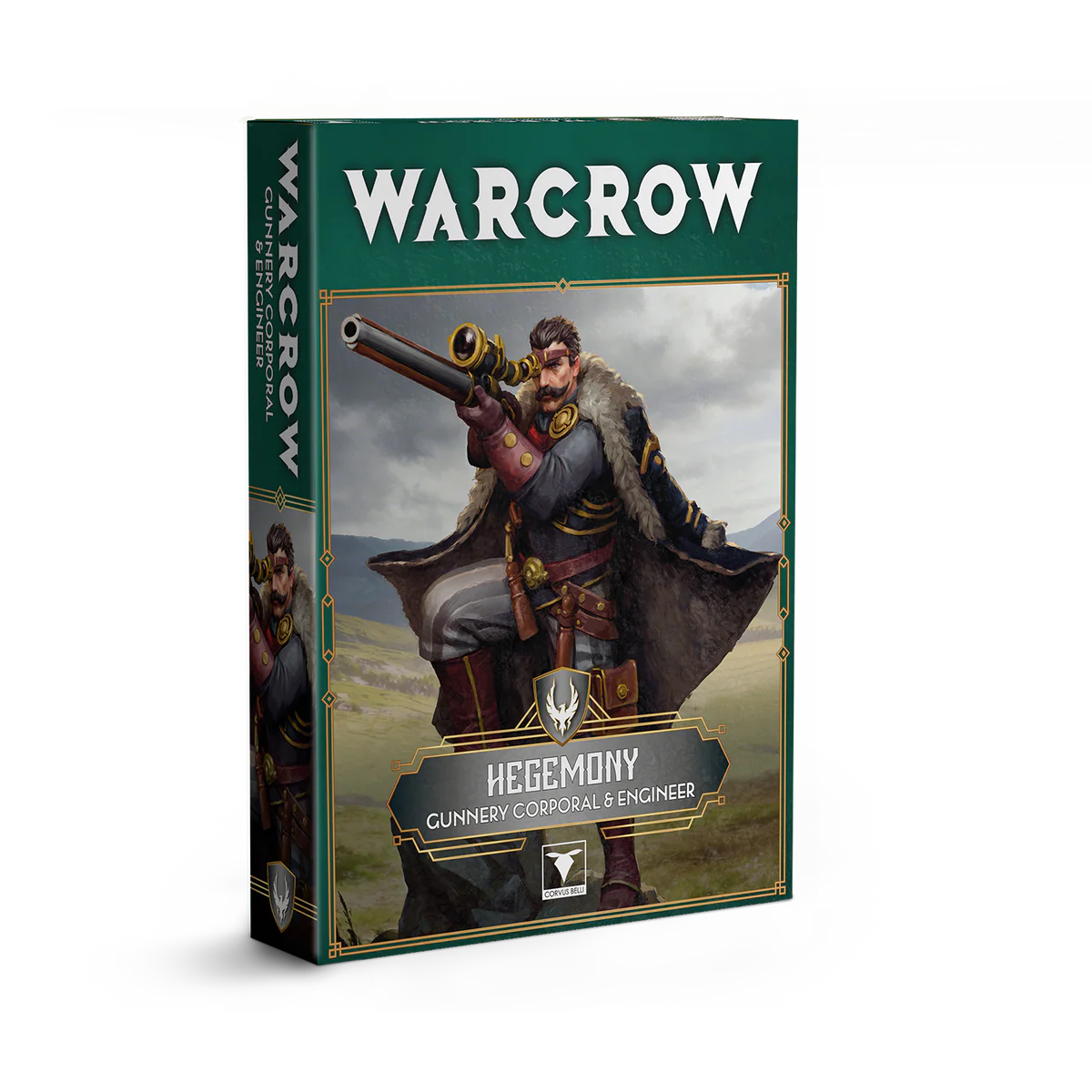 Front blister pack box art for the Warcrow Hegemony Gunnery Corporal & Engineer set.