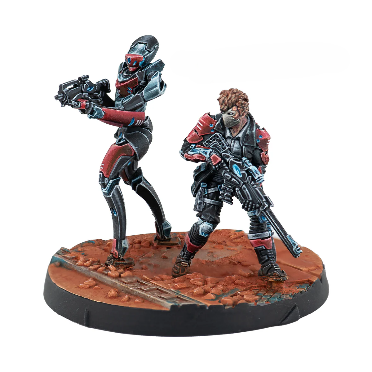 A group shot of the 2 painted metal miniatures from