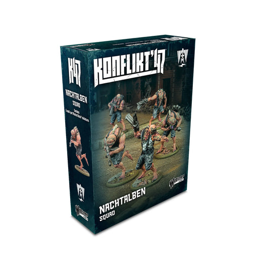 Official retail box for the Konflikt '47 Nachtalben Squad, featuring "night-demon" Axis infantry by Warlord Games.