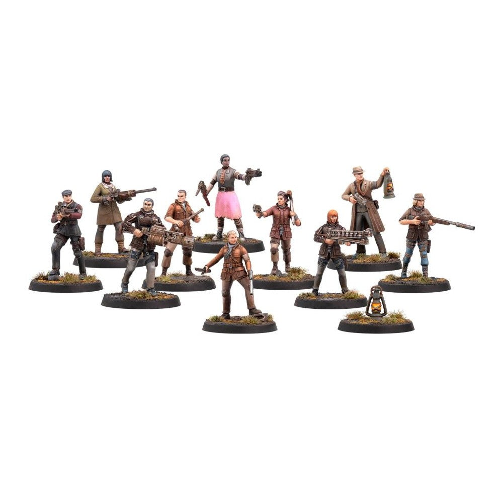 Railroad miniatures including the Lead Field Agent, Heavies, Runners, and Tourists.