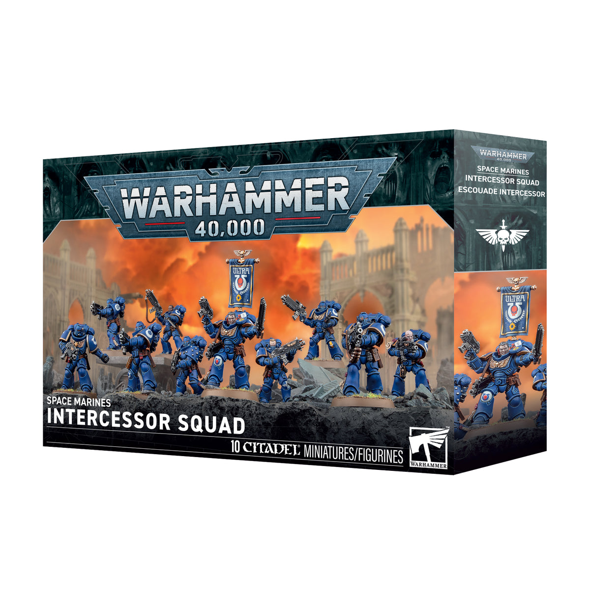 The official retail product box for the Space Marines Intercessor Squad miniature kit.
