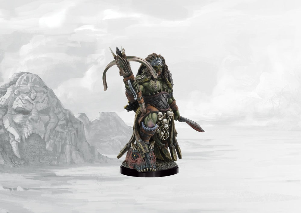 Fully painted Predator character miniature for Conquest: The W'adrhŭn, the highly proficient hunter and light infantry leader armed with a hunting crossbow and combat blade.