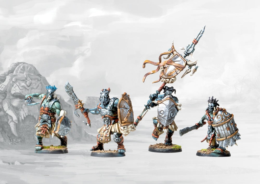 Four painted W'adrhŭn Thunder Rider models in dynamic poses, featuring alternative headgear and weapons for the riders, ready for shock cavalry attack.