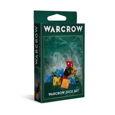 Front retail packaging for the official Corvus Belli Warcrow Dice Set.