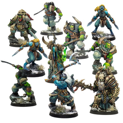 Fully painted Northern Tribes Action Pack miniatures displayed on tactical scenic bases.