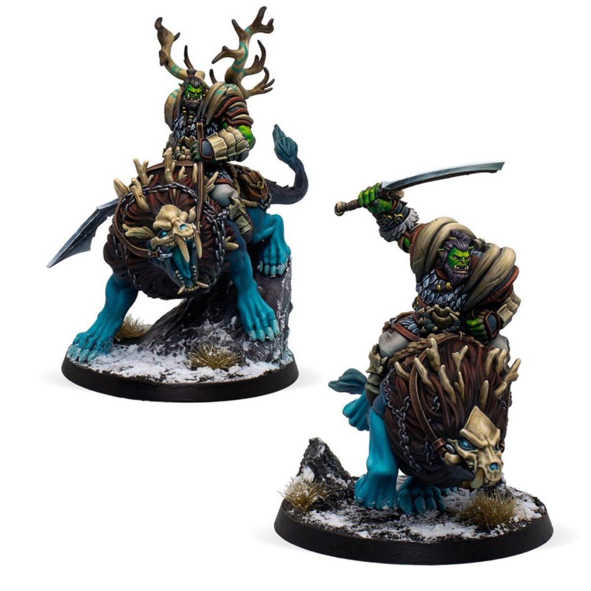 Fully painted Northern Tribes Warg Riders miniatures mounted on tactical scenic bases.