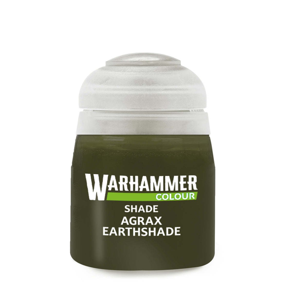 The official retail product paint pot for Warhammer Colour: Agrax Earthshade.