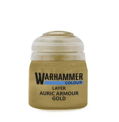 The official retail product paint pot for Warhammer Colour: Auric Armour Gold.