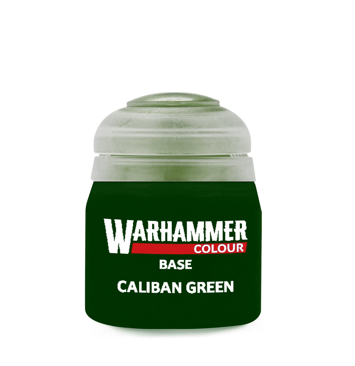 The official retail product paint pot for Warhammer Colour Base: Caliban Green.