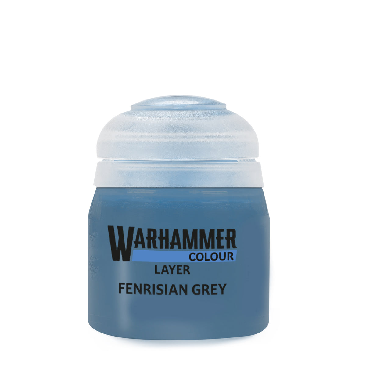 The official retail product paint pot for Warhammer Colour: Fenrisian Grey.