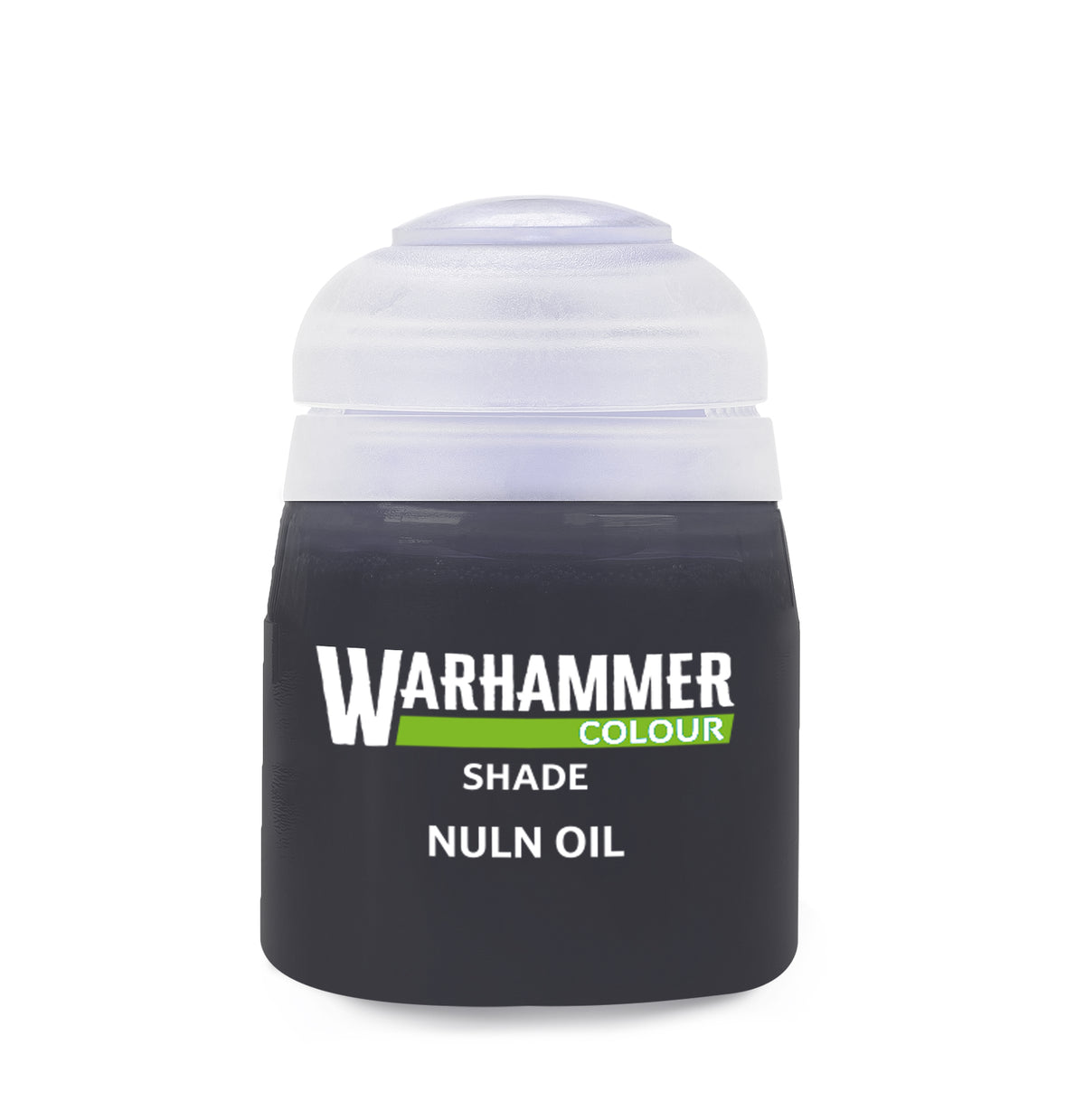 The official retail product paint pot for Warhammer Colour: Nuln Oil.