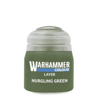 The official retail product paint pot for Warhammer Colour: Nurgling Green.
