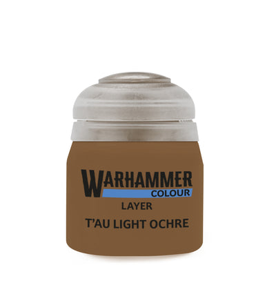 The official retail product paint pot for Warhammer Colour: Tau Light Ochre.