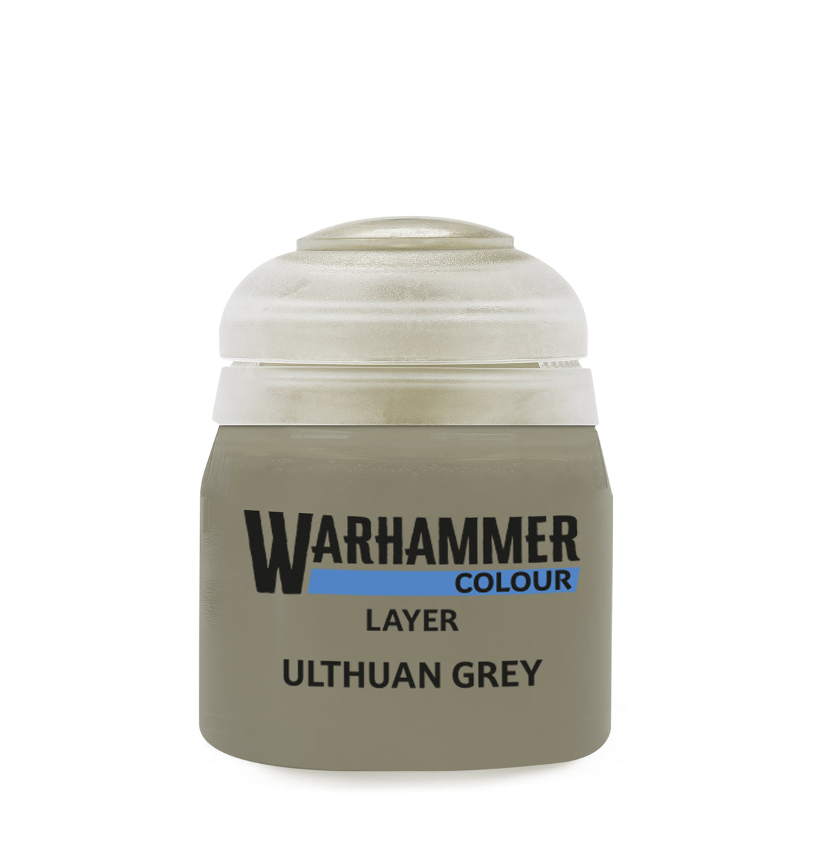 The official retail product paint pot for Warhammer Colour: Ulthuan Grey.