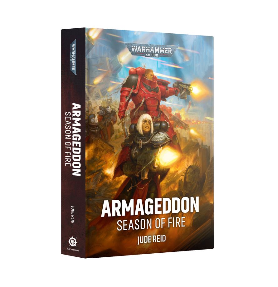 Book cover of 'Armageddon: Season of Fire' by Jude Reid with warrior illustration on a white background