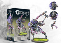 The product box and painted miniature for the City States Eidolon character, a large four-armed biomechanical construct, with detail callouts.