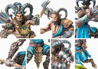 A collage of close-up images of the City States Selinoi models, highlighting the details of their faces, ornate horns, armor, and feathered arrows.