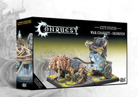 The product box for the City States War Chariot Skorpios, a dual kit that also builds a Pyrgocyon, showing the lion-drawn chariot model.