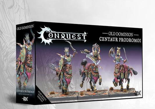 The product box for the Old Dominion Centaur Prodromoi, a dual kit that also builds Centaur Kerykes for the Conquest wargame.