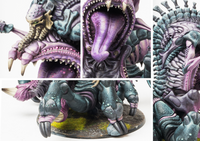 Detailed close-up views of the Spires Consumption Beast, highlighting the textures of its tongue, teeth, and organic armor plating.