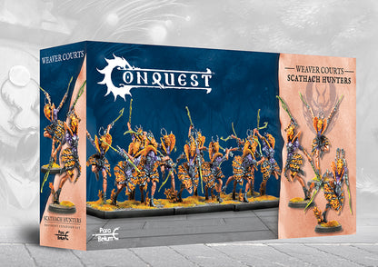 The product box for the Weaver Courts Scathach Hunters regiment expansion set for Conquest.