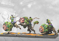 Conquest Fianna Cavalry plastic models in a charging pose across autumn-themed bases.