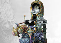 A fully painted Old Dominion Unhallowed Sepulchre miniature for Conquest, featuring a monstrous beast pulling a large, ornate shrine on a stone platform.A fully painted Old Dominion Unhallowed Sepulchre miniature for Conquest, featuring a monstrous beast pulling a large, ornate shrine on a stone platform.