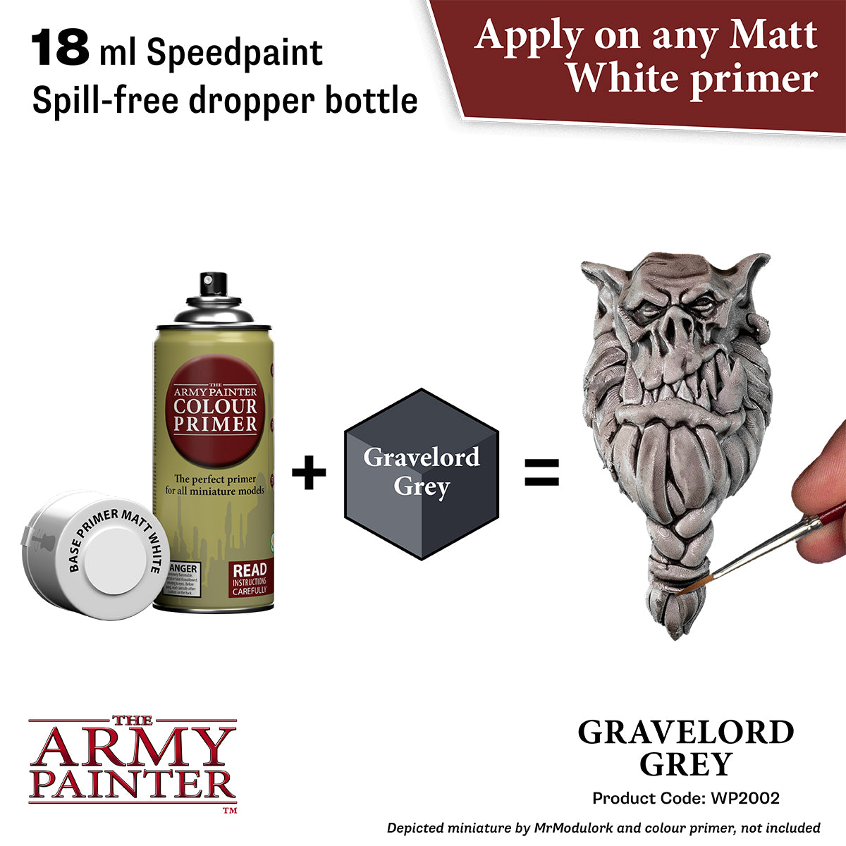 The Army Painter Gravelord Grey paint set with primer and dropper bottle on a white background.