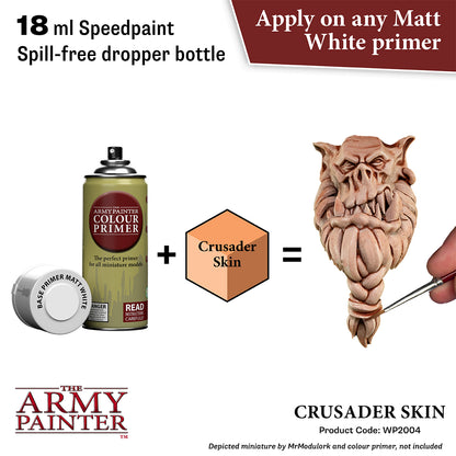 The Army Painter color primer bottle with a model figure and text on a white background