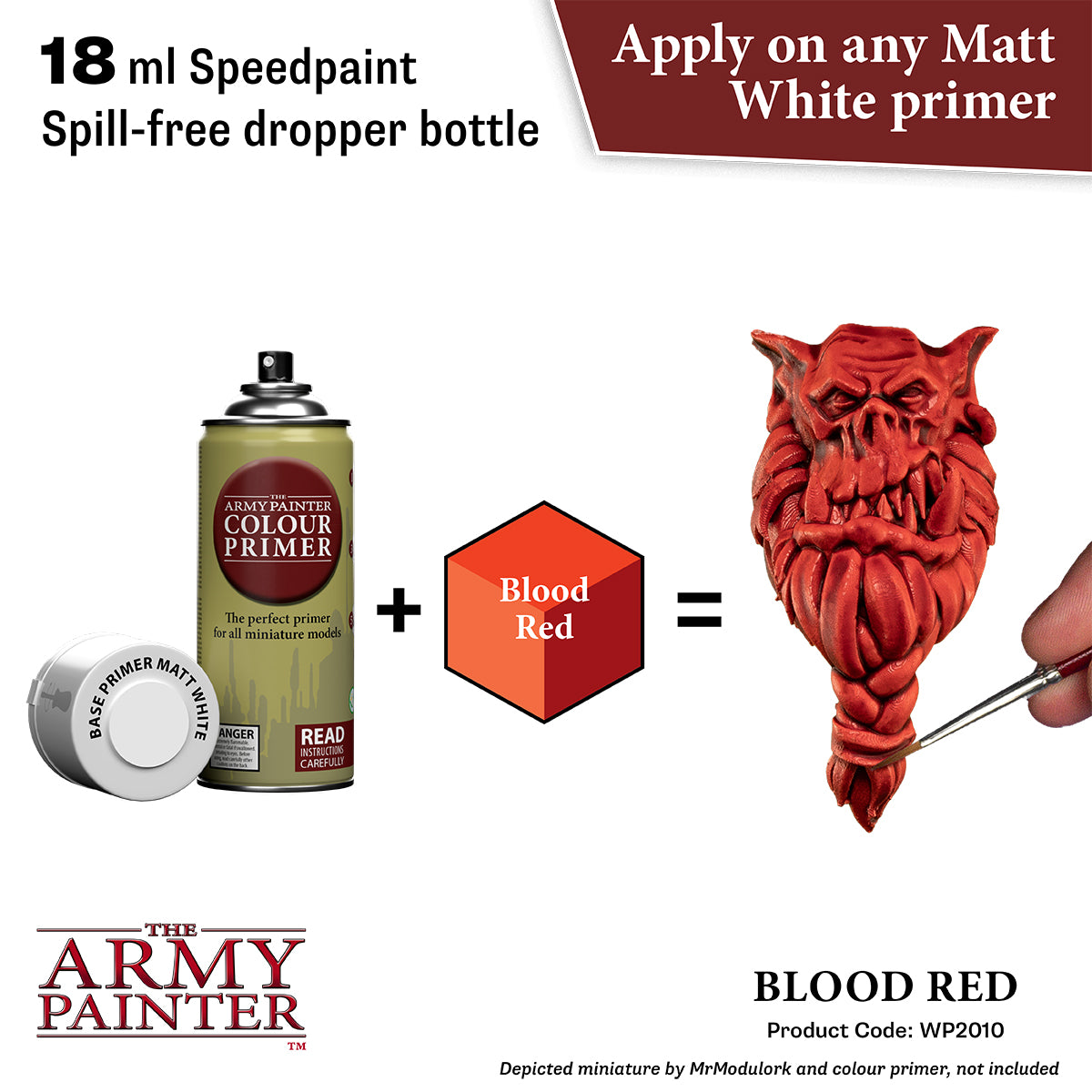 The Army Painter color primer and blood red speedpaint for miniatures on a white background
