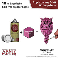 Product advertisement for 'The Army Painter' speedpaint with a dropper bottle and color swatch.