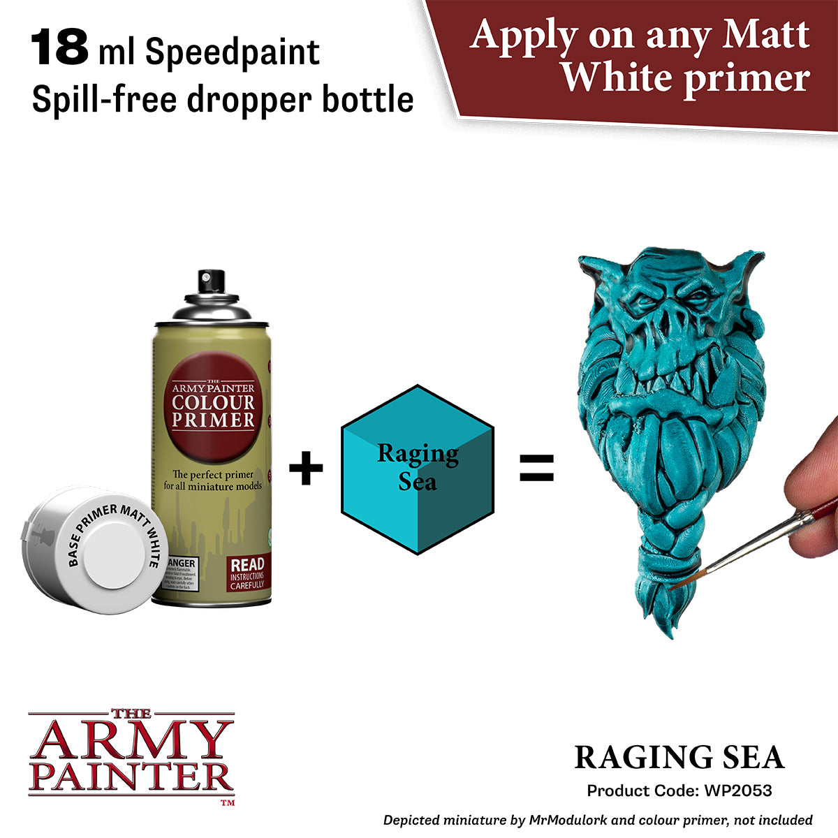 The Army Painter paint product with a miniaturized dragon head and text about speedpaint and primer application.